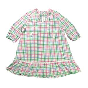 NWT Crown & Ivy Mar Dress Women's Plus 2X Multi Gingham Plaid Linen Blend Ruffle